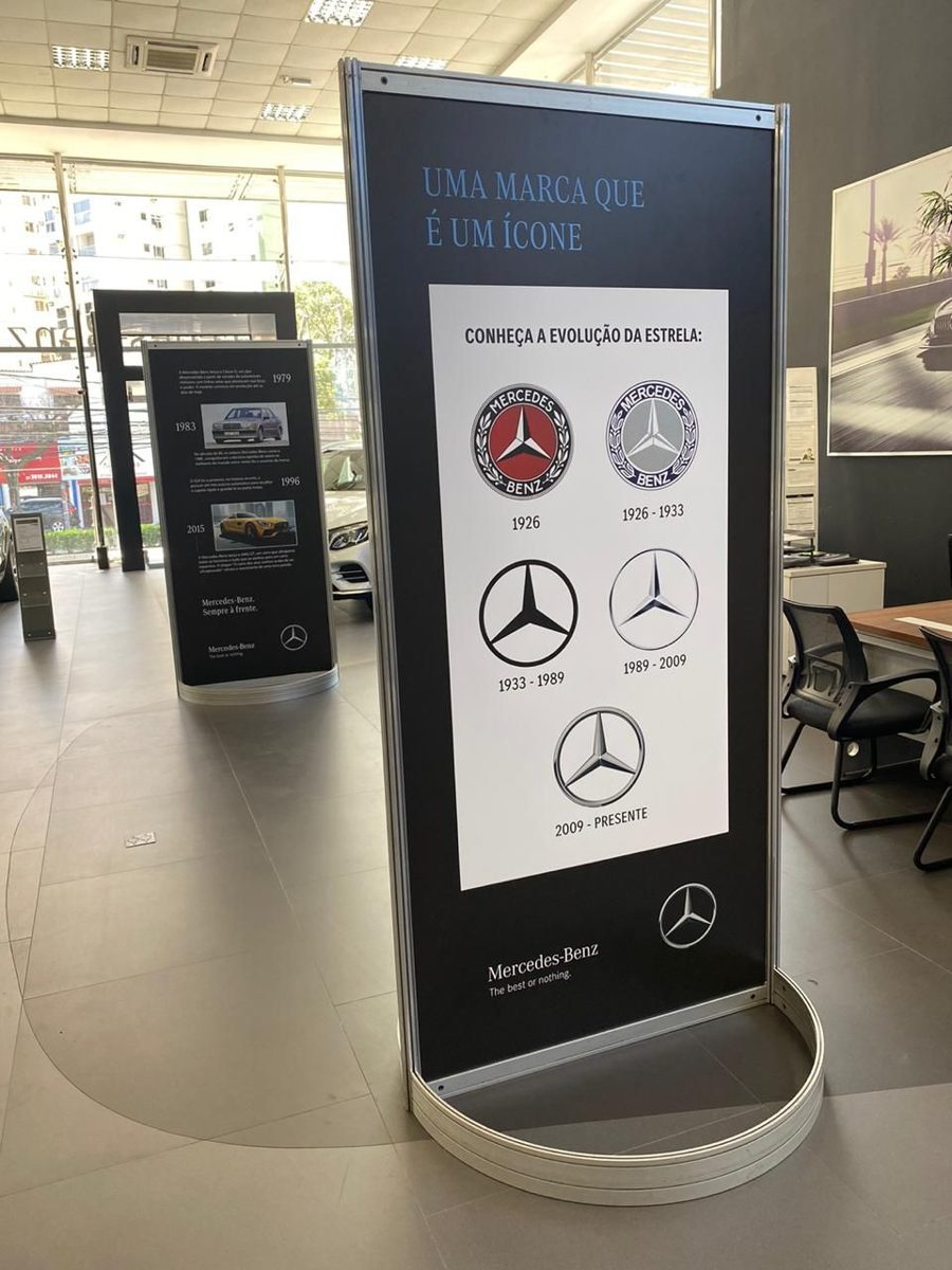 Totem de 2,20 metros com base circular em evento